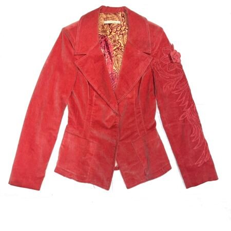 CLASS Roberto Cavalli red velvet floral appliqué fitted jacket