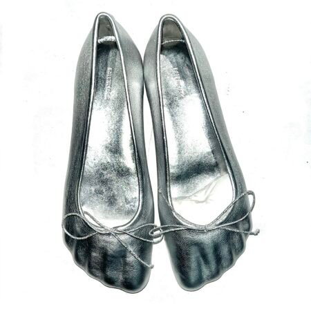BALENCIAGA Silver Atomic Leather Ballet Flats