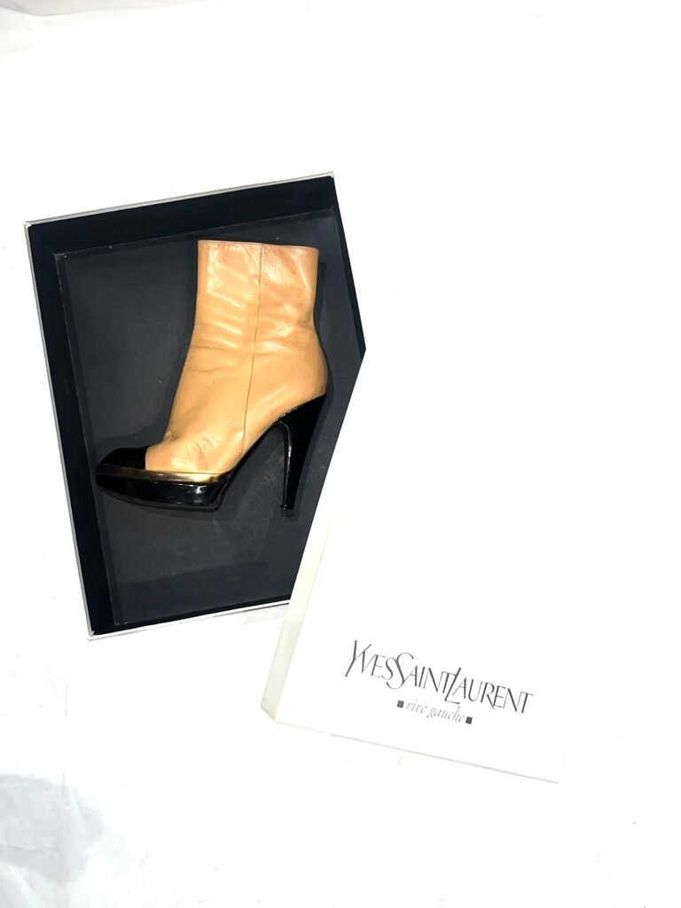 Yves Saint Laurent patent cap toe ankle boots