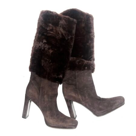 00s Prada brown shearling knee-high boots