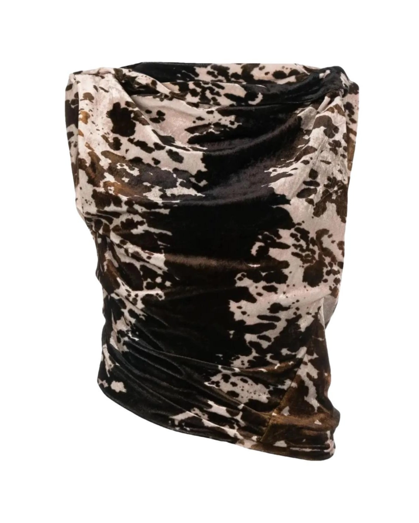 Acne Studios cow print draped velvet top