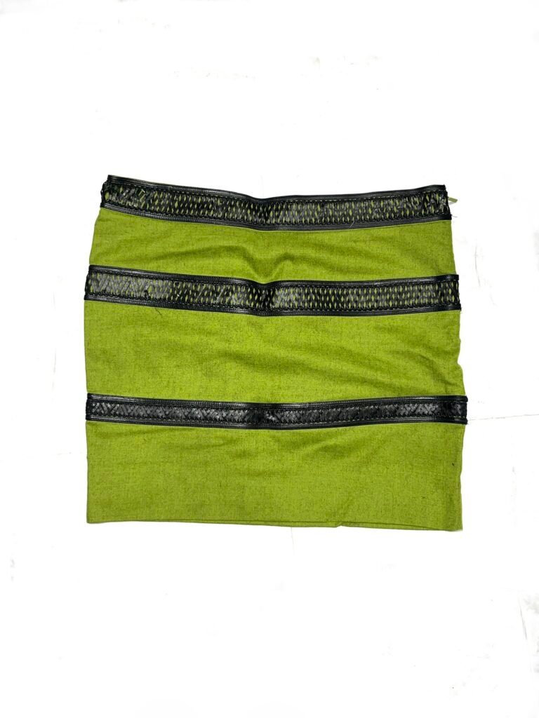 Roberto Cavalli 00s lime green mini skirt with leather appliqué details