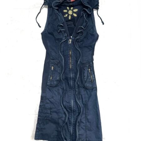 00s Desigual dark denim utility midi dress with detachable hood
