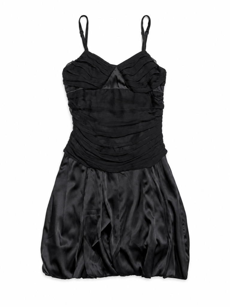 GERMANO ZAMA 2000s BLACK SILK BUBBLE-HEM MINI DRESS