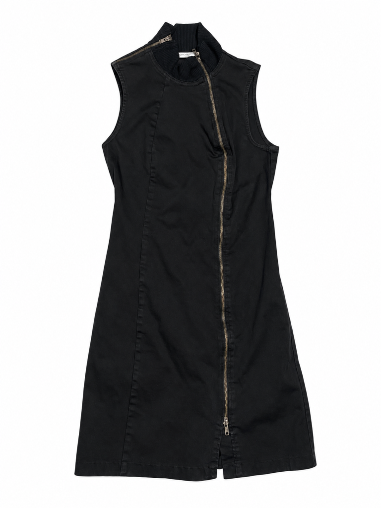 PROMOD Y2K BLACK ASYMMETRIC ZIP MIDI DRESS