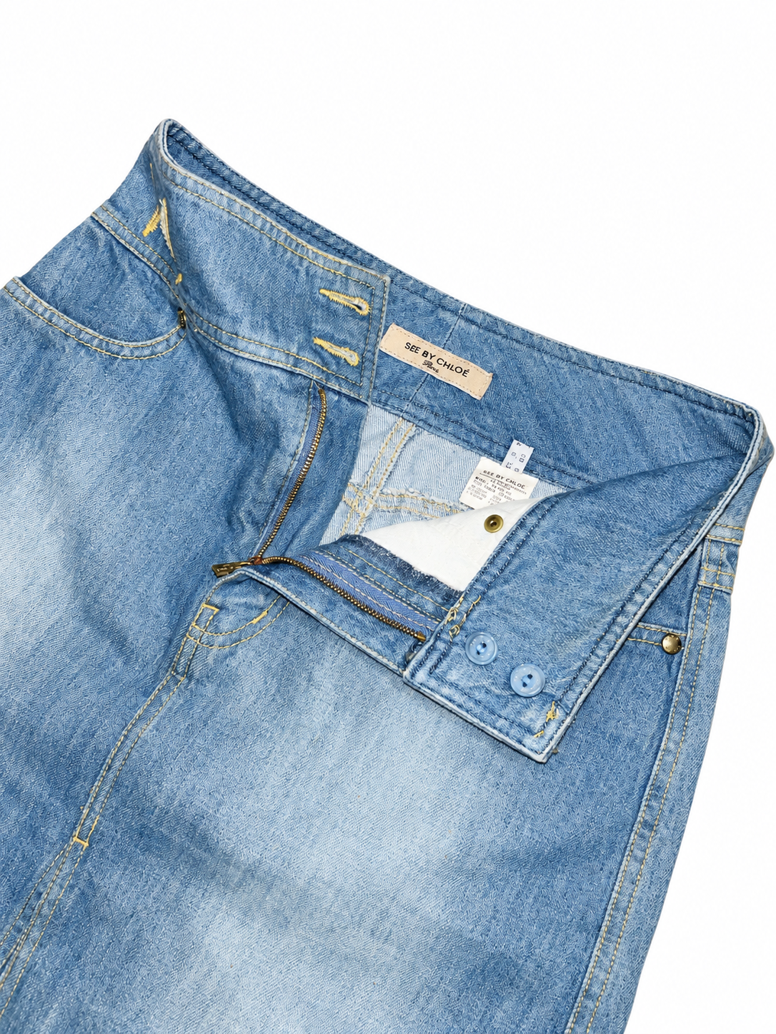 SEE BY CHLOÉ 2000s LIGHT-WASH DENIM MIDI SKIRT - Image 3