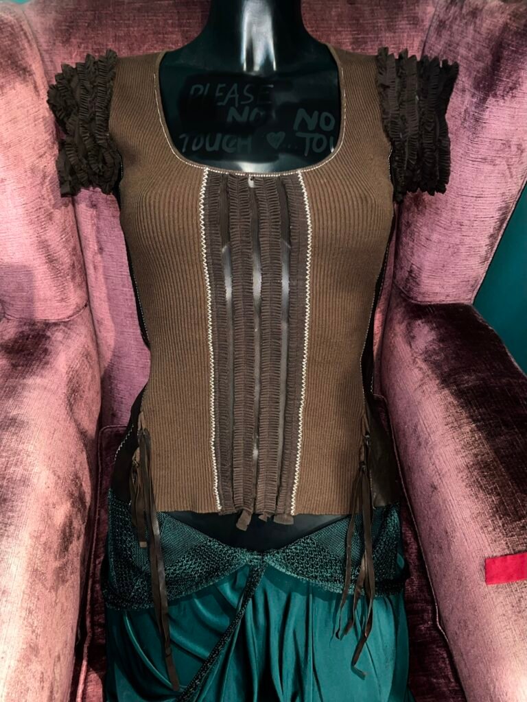 CLASS ROBERTO CAVALLI LEATHER PANEL RUCHED KNIT TOP