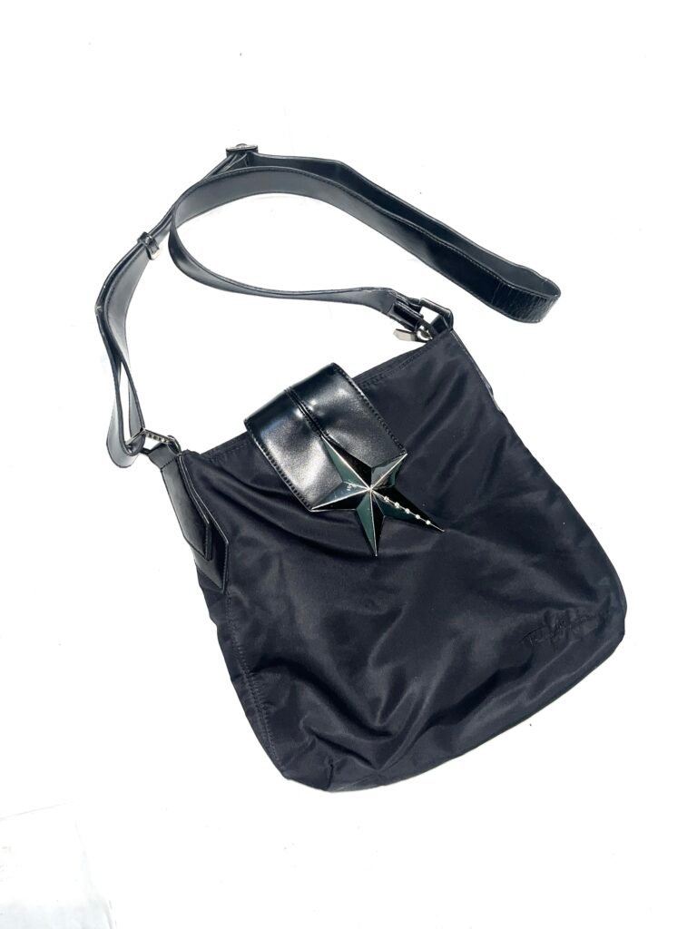 THIERRY MUGLER BLACK NYLON MEDIUM CROSSBODY BAG