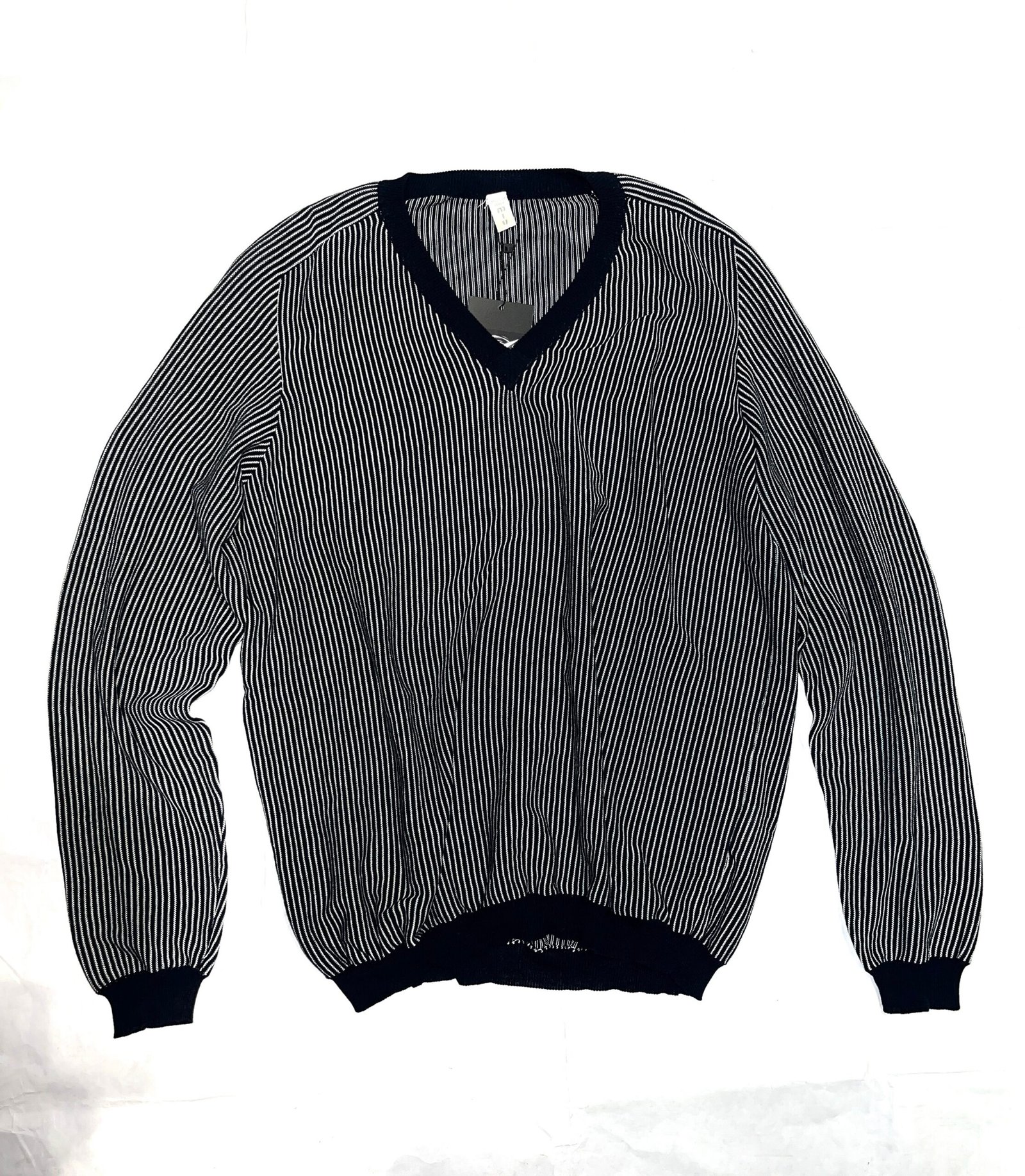 00s Miu Miu Men's Pinstripe Cotton V-Neck Sweater