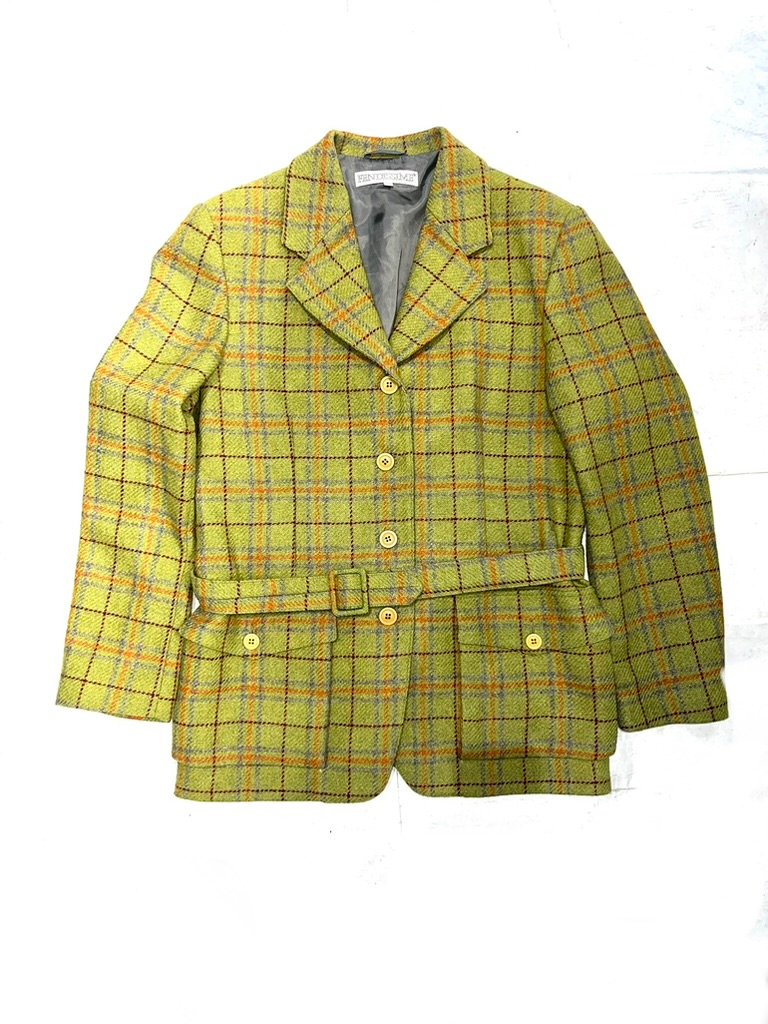 90s Fendissime by Fendi belted plaid wool-blend blazer