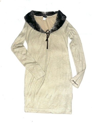 00s Miss Sixty faux-fur collar mesh-knit mini dress