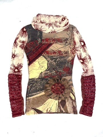 00s Save The Queen collage mesh-sleeve turtleneck