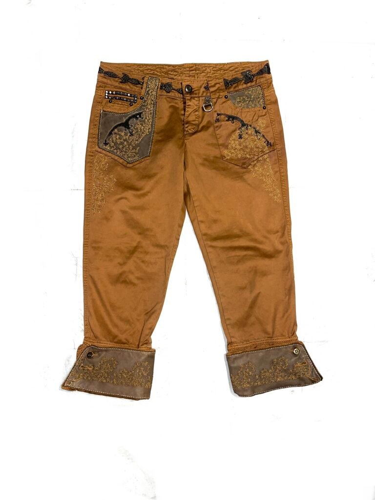 Early 00s Ermanno Scervino Embroidered Leather-Trim Convertible Capri Pants
