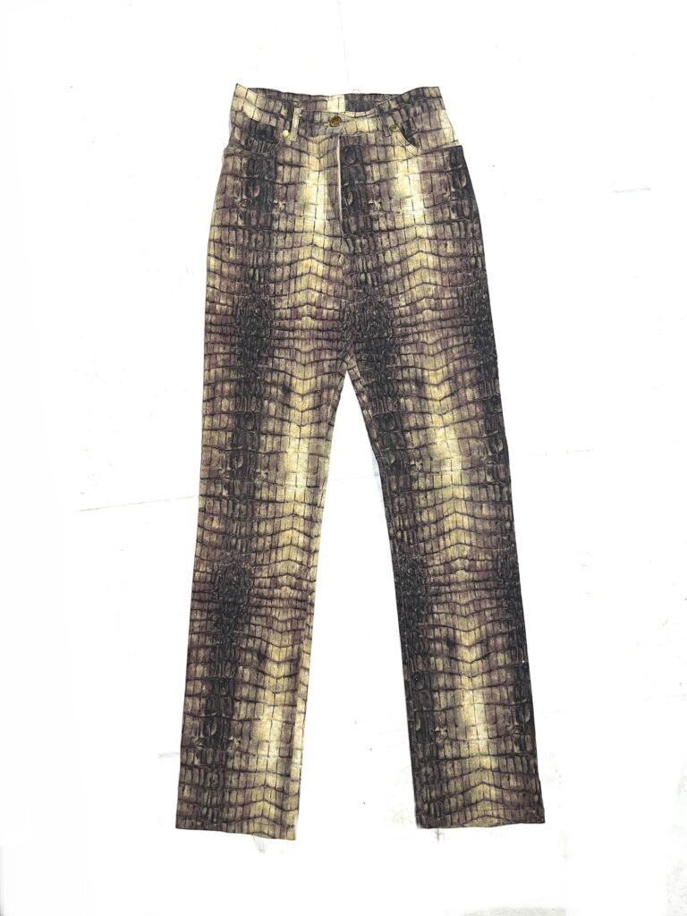 00s Metallic Reptile-Print Stretch Trousers