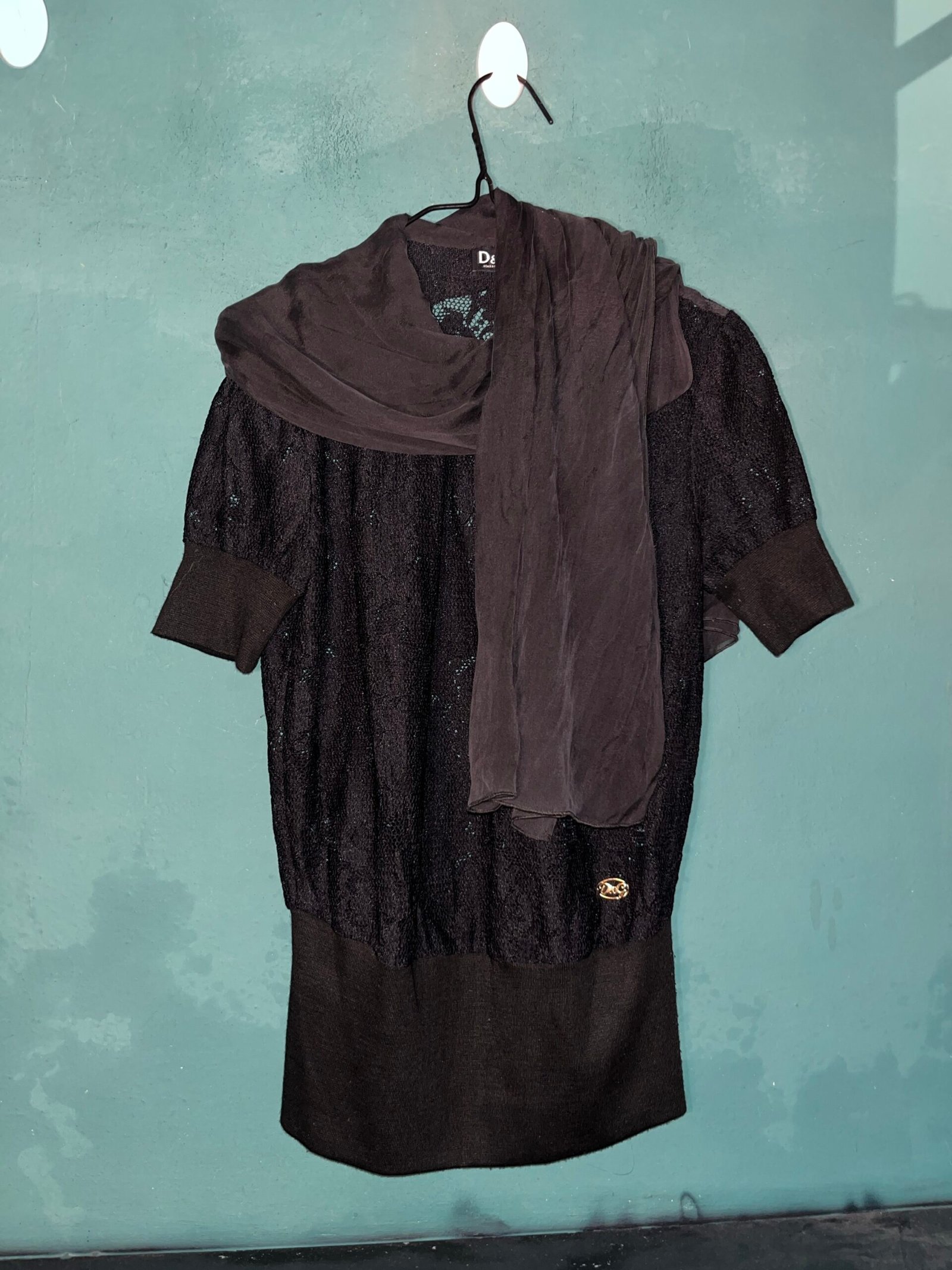 Early 00s D&G Silk-Drape Lace-Knit Top - Image 7