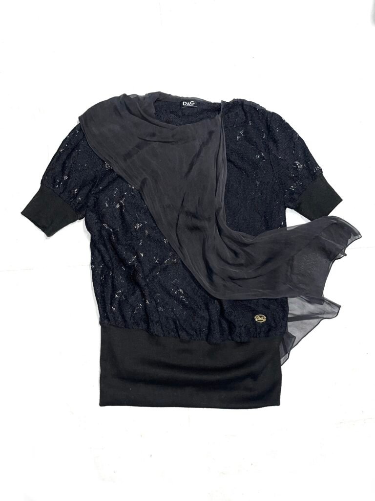 Early 00s D&G Silk-Drape Lace-Knit Top