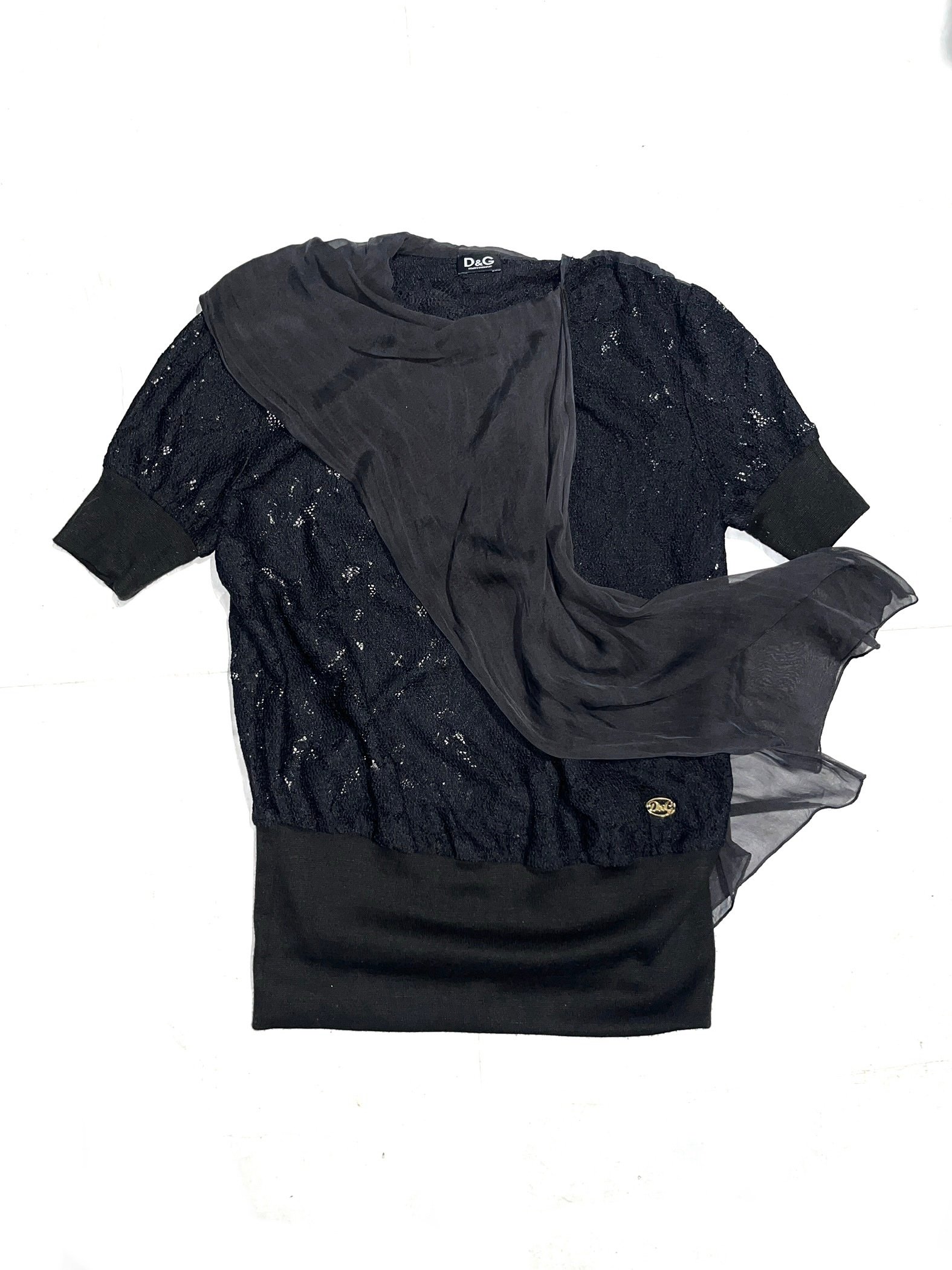 Early 00s D&G Silk-Drape Lace-Knit Top