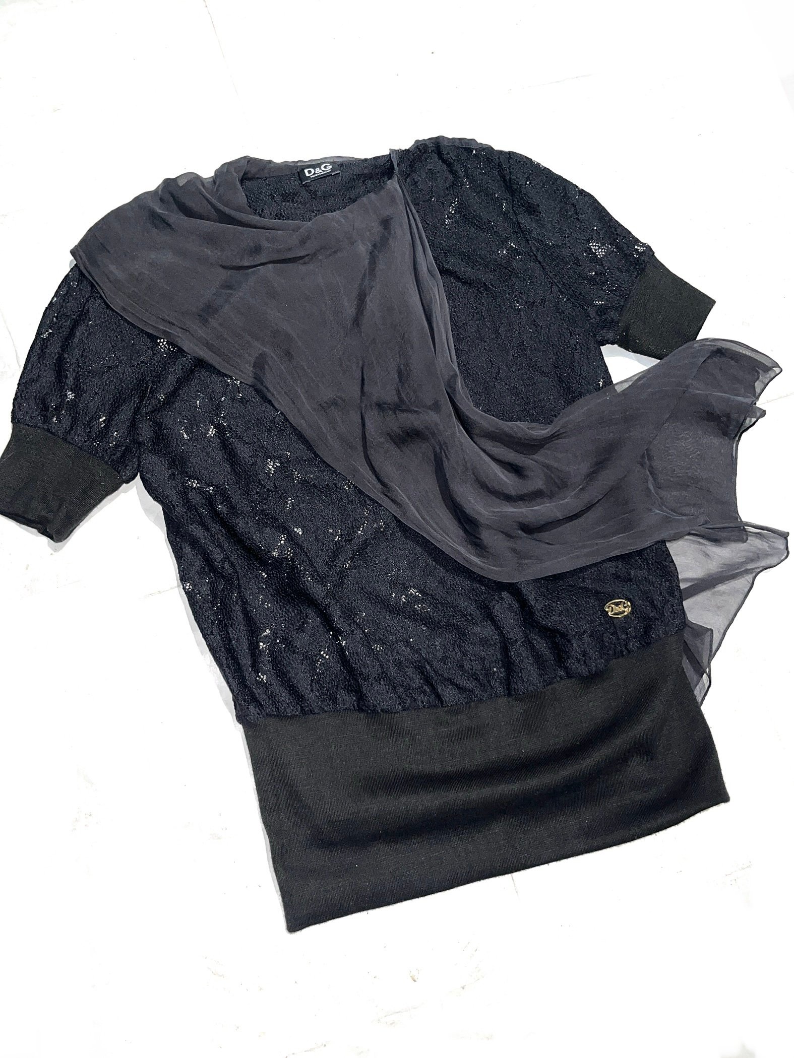 Early 00s D&G Silk-Drape Lace-Knit Top - Image 2