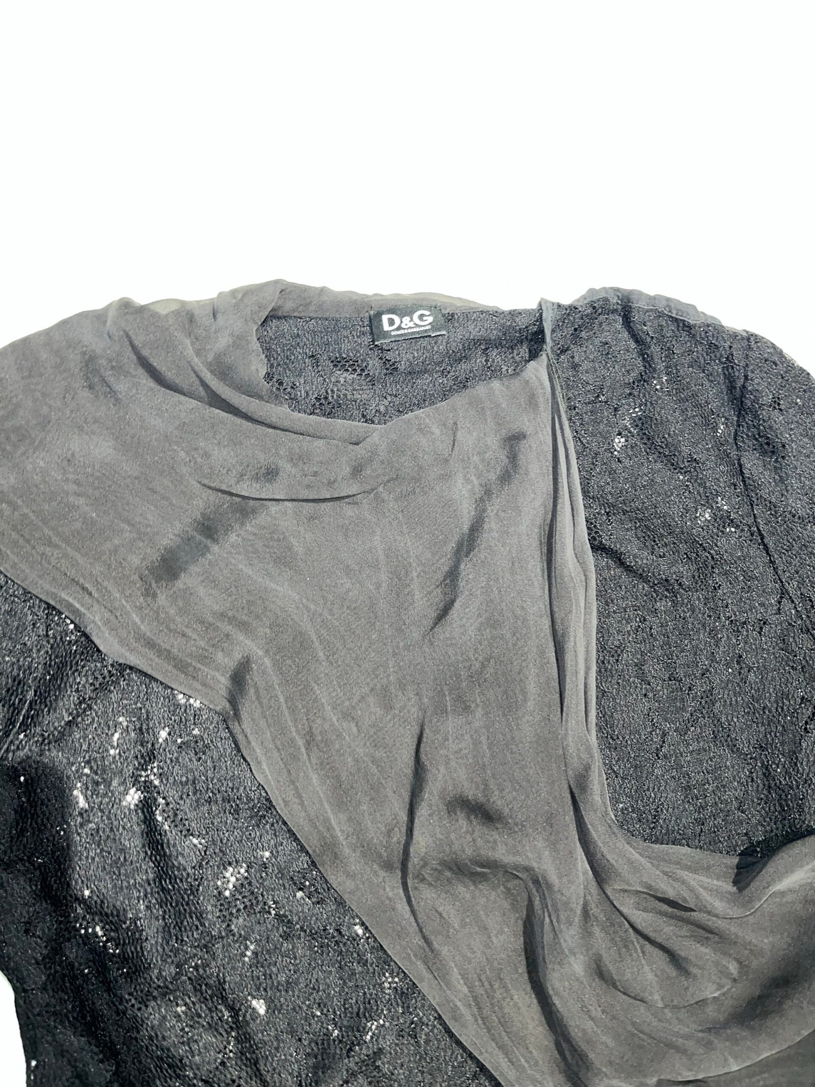 Early 00s D&G Silk-Drape Lace-Knit Top - Image 3