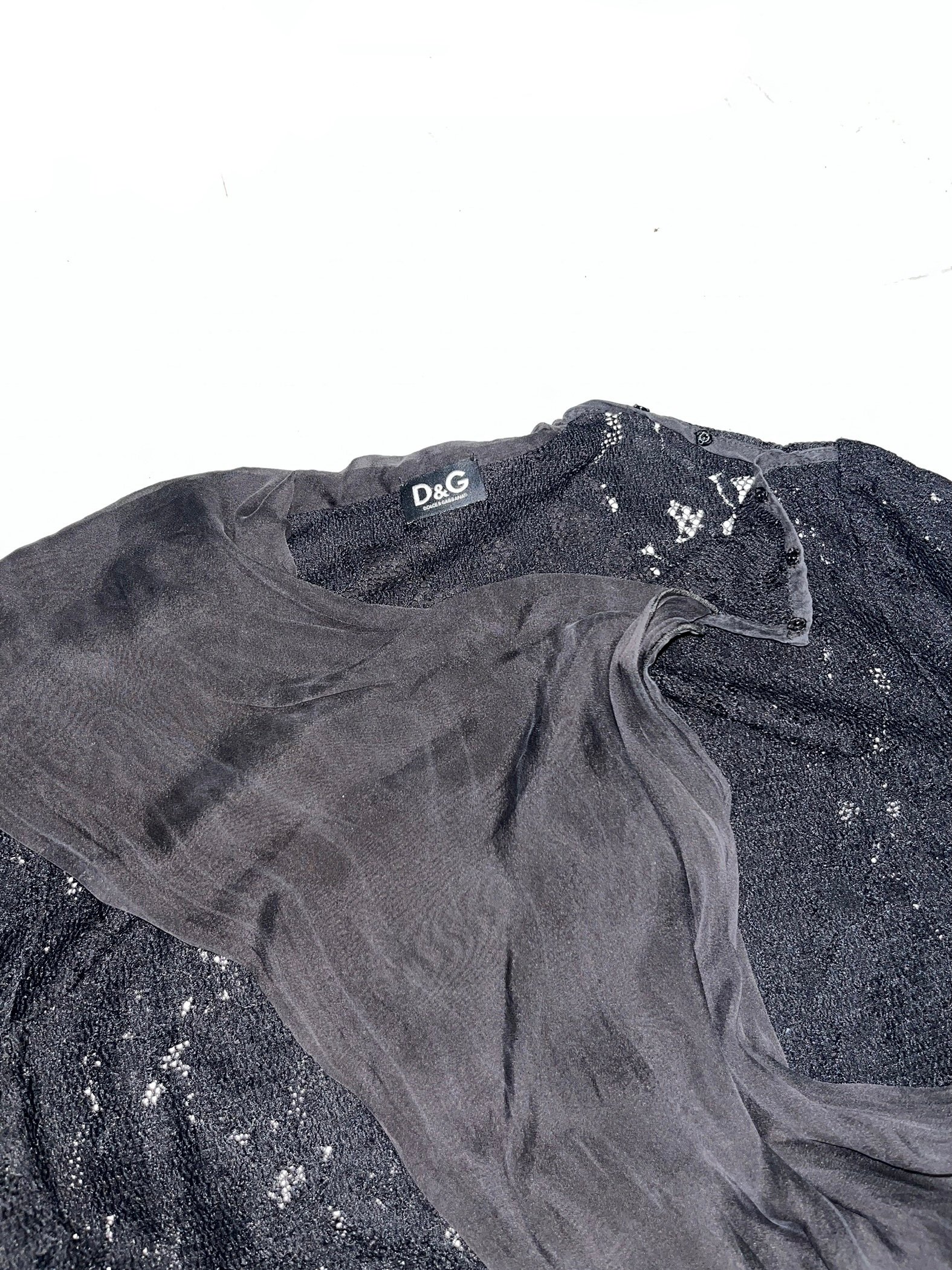 Early 00s D&G Silk-Drape Lace-Knit Top - Image 4